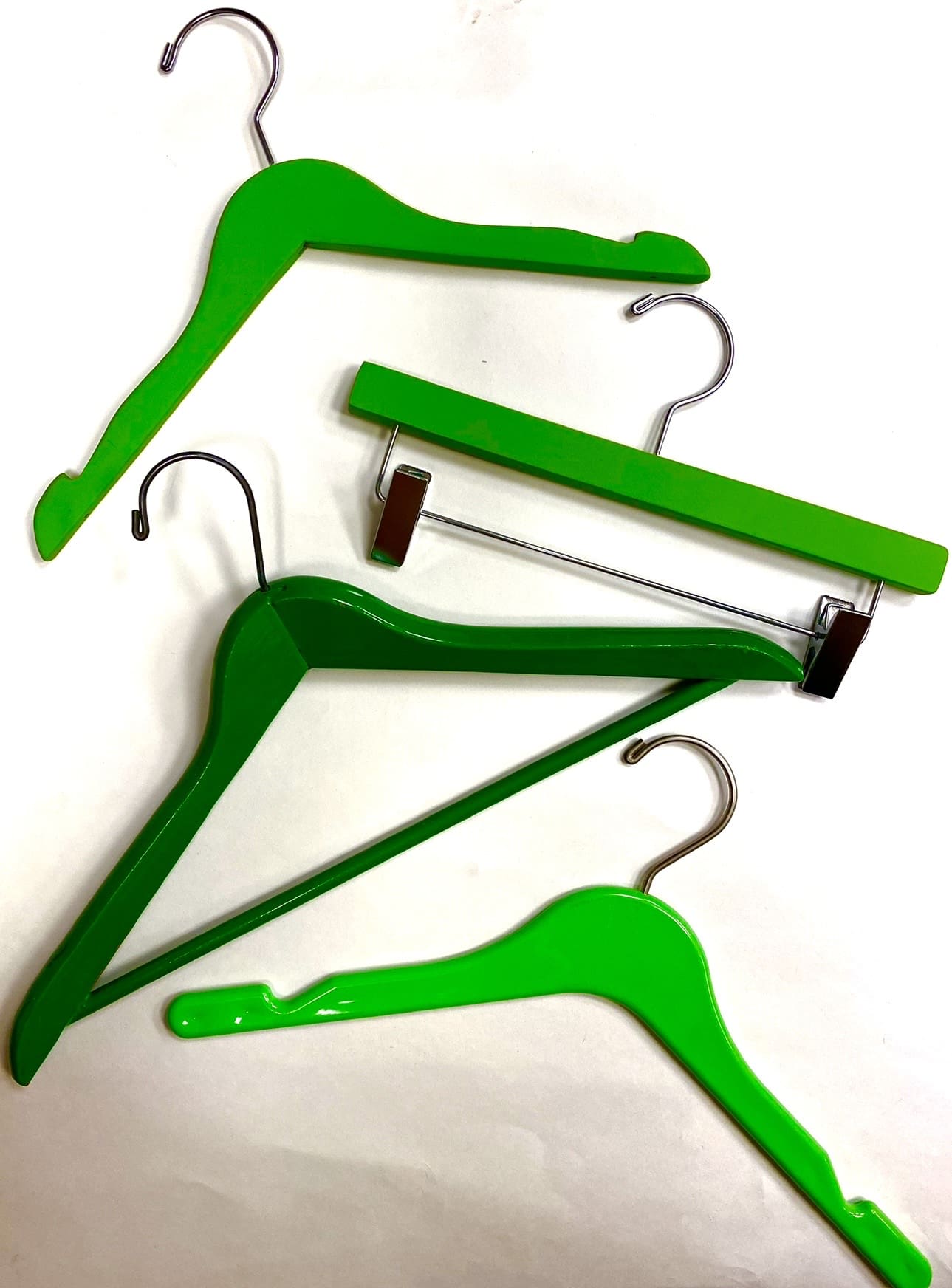 Green custom clothes hangers